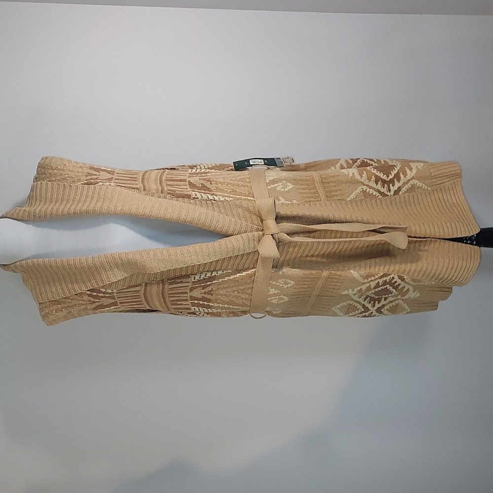 Lauren Ralph Lauren Tan Sleeveless Open Tie Front Long Cardigan Sweater Size 2X